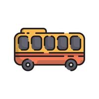 desenhos animados de design plano de ônibus laranja bonito para camisa, pôster, cartão-presente, capa, logotipo, adesivo e ícone. vetor