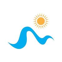 logotipo de ondas de sol e mar, ondas de praia, conceito moderno minimalista e simples com vetor de ilustração de modelo de design de cores planas