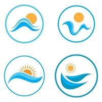 logotipo de ondas de sol e mar, ondas de praia, conceito moderno minimalista e simples com vetor de ilustração de modelo de design de cores planas