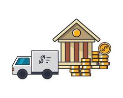 coleção ícone fino colorido de caminhão de entrega de dinheiro do banco, ilustração em vetor conceito de negócios e finanças.