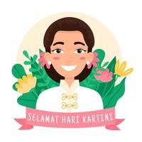 selamat hari kartini. feliz dia do kartini. herói indonésio que lutou pelos direitos das mulheres e pela educação feminina. vetor