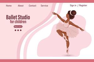 bailarina menina dançando no fundo com estúdio de balé de texto para crianças. banner, ilustração da web, pôster, vetor