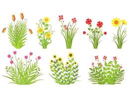 cor floral, flores e folhas de grama conceito de primavera estilo de design plano ilustração vetorial vetor
