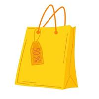 Bolsa de compras. venda do dia mundial dos direitos do consumidor. saco de compras vazio é isolado em branco. ilustração vetorial de desenho animado vetor