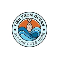 design de logotipo de frutos do mar frescos e peixes do oceano, estilo moderno de logotipo de adesivo de barra de puxão vetor