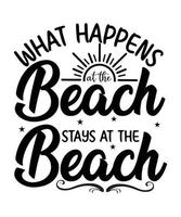 o que acontece praia fica na praia design de camiseta de dia de verão vetor
