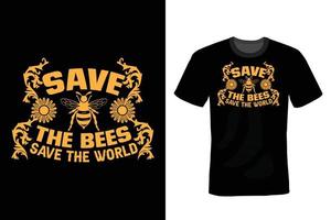 design de camiseta de abelha, vintage, tipografia vetor