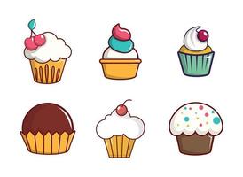 conjunto de ícones de cupcake, estilo cartoon vetor