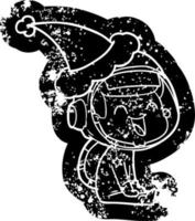 feliz desenho animado ícone angustiado de um astronauta usando chapéu de papai noel vetor