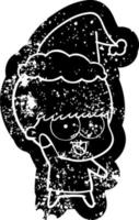 feliz desenho animado ícone angustiado de um menino acenando usando chapéu de papai noel vetor