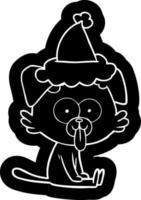 ícone dos desenhos animados de um cão sentado com a língua de fora usando chapéu de papai noel vetor