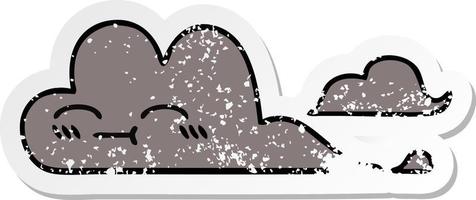 adesivo angustiado de uma nuvem de tempestade de desenho animado bonito vetor