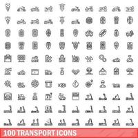 conjunto de 100 ícones de transporte, estilo de estrutura de tópicos vetor