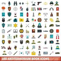 Conjunto de 100 ícones de livro antiterrorismo, estilo simples vetor