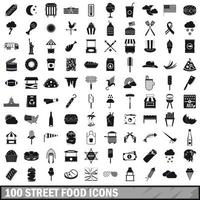 Conjunto de 100 ícones de comida de rua, estilo simples vetor