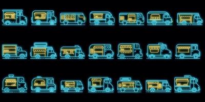 conjunto de ícones de caminhão de comida neon vetorial vetor