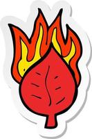 adesivo de uma folha de desenho animado no símbolo de fogo vetor