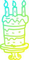 desenho de linha de gradiente frio bolo de aniversário dos desenhos animados vetor