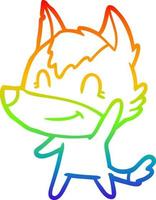 linha de gradiente de arco-íris desenhando lobo de desenho animado amigável vetor