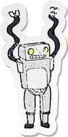 adesivo retrô angustiado de um robô engraçado de desenho animado vetor