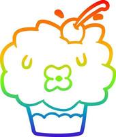 desenho de linha de gradiente de arco-íris cupcake engraçado vetor