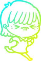 desenho de linha de gradiente frio garota de desenho animado irritada vetor