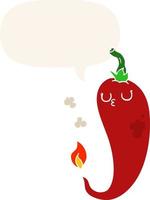 cartoon hot chili pepper e bolha de fala em estilo retrô vetor