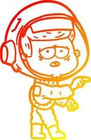 desenho de linha de gradiente quente desenho animado astronauta cansado vetor
