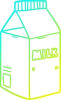 caixa de leite dos desenhos animados de desenho de linha de gradiente frio vetor