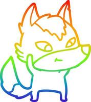 linha de gradiente de arco-íris desenhando lobo de desenho animado amigável vetor