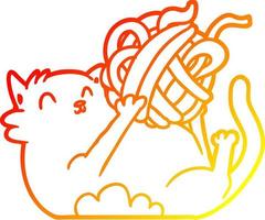 gato de desenho animado de desenho de linha de gradiente quente brincando com bola de barbante vetor