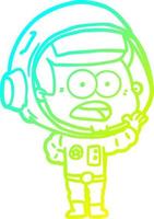 desenho de linha de gradiente frio desenho animado astronauta surpreso vetor