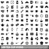 Conjunto de 100 ícones de xícara de chá, estilo simples vetor