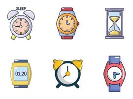 conjunto de ícones de relógio, estilo cartoon vetor