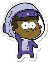 adesivo de um desenho animado de astronauta feliz vetor