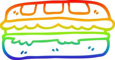 desenho de linha de gradiente de arco-íris sanduíche saboroso de desenho animado vetor