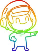 desenho de linha de gradiente de arco-íris homem de astronauta feliz dos desenhos animados vetor