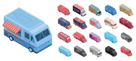 conjunto de ícones de caminhão de comida, estilo isométrico vetor