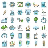 conjunto de ícones de economia de energia, estilo de estrutura de tópicos vetor