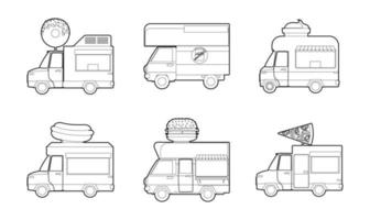 conjunto de ícones de minivan, estilo de estrutura de tópicos vetor
