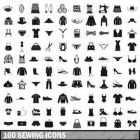 conjunto de 100 ícones de costura, estilo simples vetor