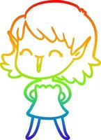 desenho de linha de gradiente de arco-íris menina elfa de desenho animado vetor