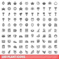 conjunto de 100 ícones de plantas, estilo de contorno vetor