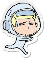 adesivo angustiado de um astronauta estressado de desenho animado vetor