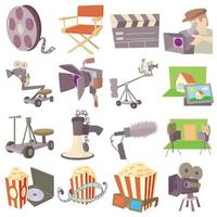conjunto de ícones de símbolos de cinema de cinema, estilo cartoon vetor