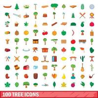 conjunto de 100 ícones de árvore, estilo cartoon vetor
