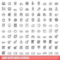 conjunto de 100 ícones de cozinha, estilo de contorno vetor