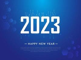 fundo de design de ano novo 2023 com tecnologia, ciência e elementos geométricos. vetor