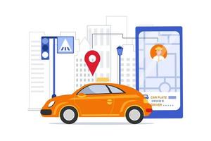 aplicativo de serviço de táxi móvel online. táxi no celular e navegação ou localização no mapa da cidade vetor