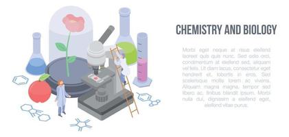 banner de conceito de química e biologia, estilo isométrico vetor